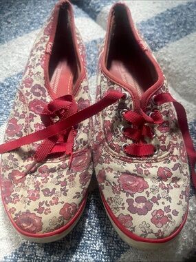 Keds Floral Canvas Sneakers in Red and Cream